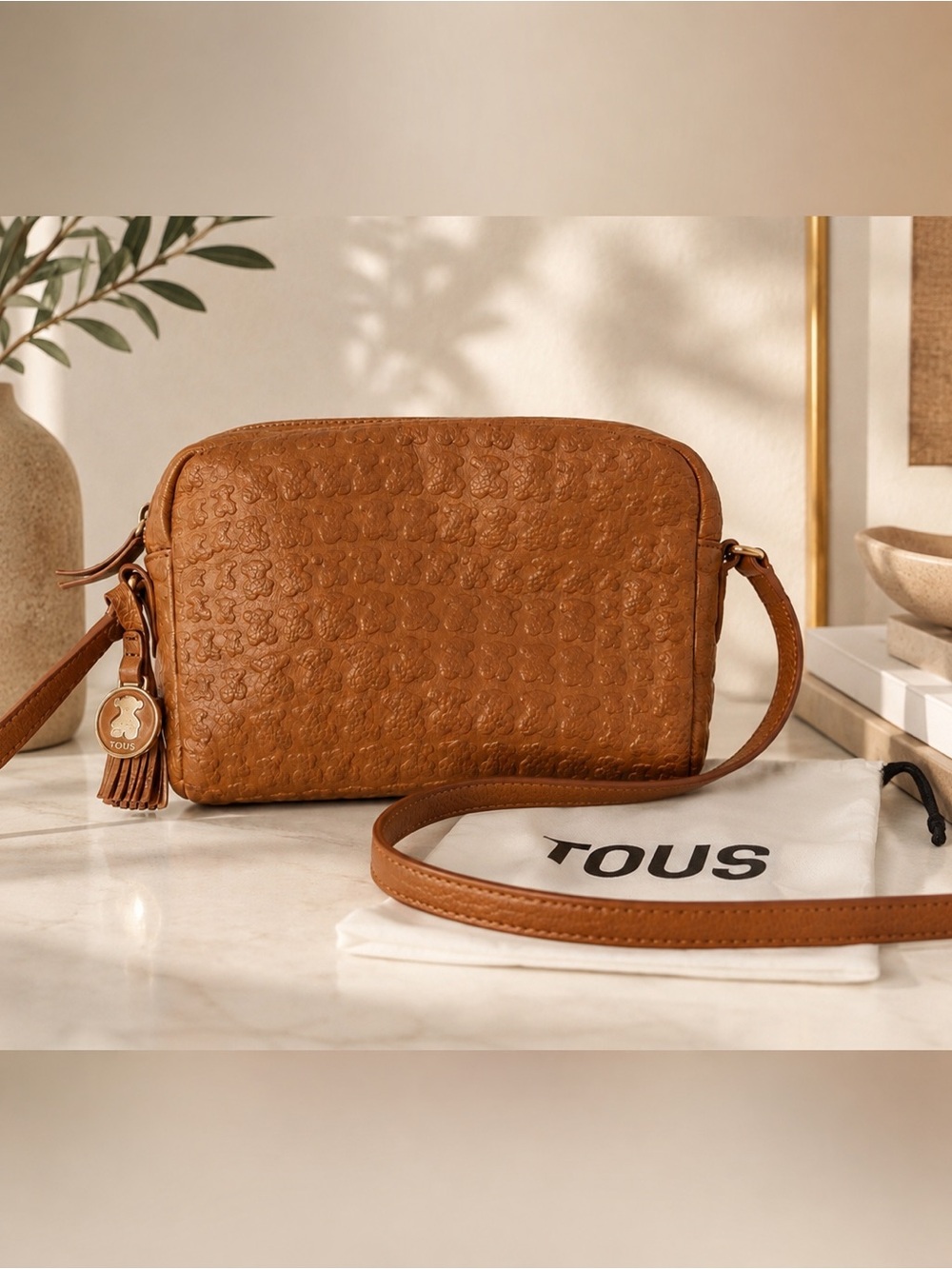 TOUS small embossed leather crossbody bag with dust bag - Tan